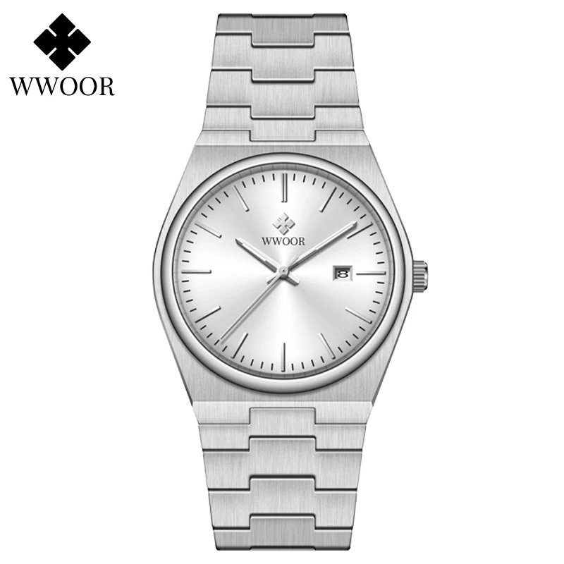 41mm New WWOOR Men's Quartz Watch Sapphire Luxury Full Stainless Steel 5Bar Waterproof Mens WristWatches Male Relogio Masculino