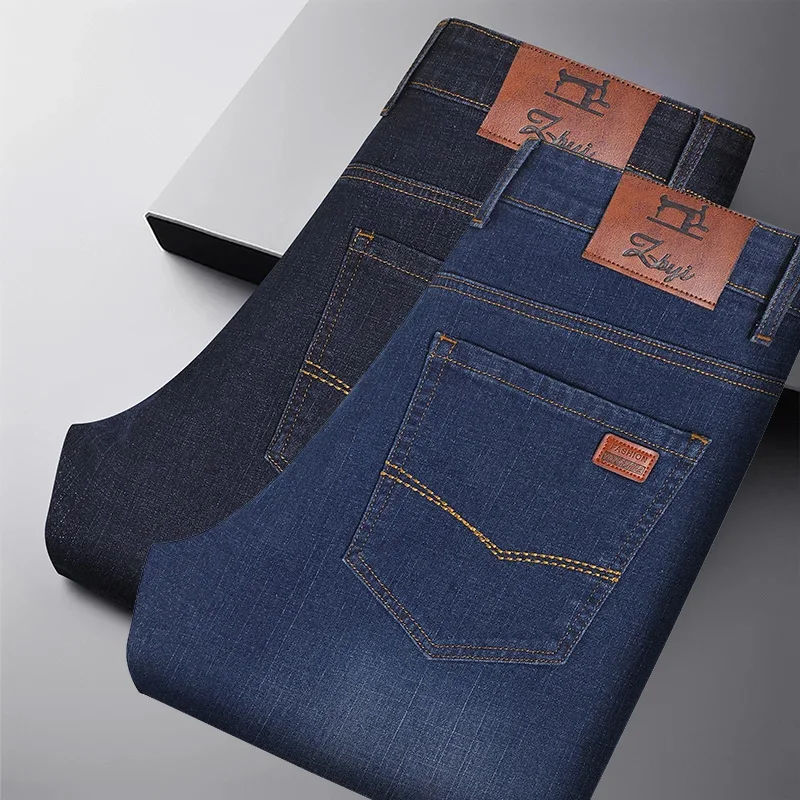 남성용 클래식 청바지 스트레치 데님 바지, 남성 바지 포켓, 블랙 미국 스타일 남성 의류, 한국 스트레이트 바지 