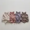 2025 Summer New Baby Sleeveless Clothes Set Solid Infant Sling Vest + Shorts 2pcs Suit Boy Girl Thin Cotton Toddler Outfits 1