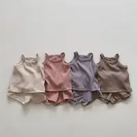 2025 Summer New Baby Sleeveless Clothes Set Solid Infant Sling Vest + Shorts 2pcs Suit Boy Girl Thin Cotton Toddler Outfits 1