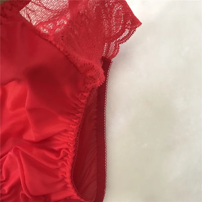 New Plus Size Mid Waist Panties for Men Gay Sexy Underwear Sexy Translucent Lace Satin Silk Briefs Big Pantie Male 2