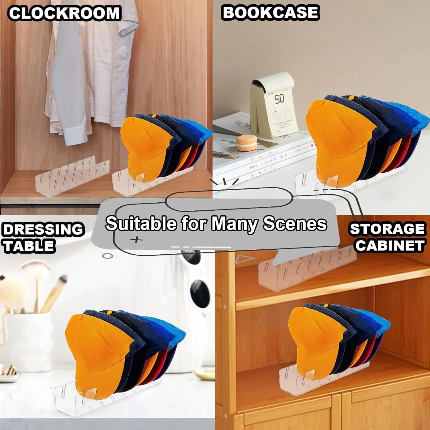 1pc/2pcs Acrylic Cap Storage Rack, Slotted Baseball Cap Display Rack, Can Accommodate 7 Baseball Caps Storage Organizers