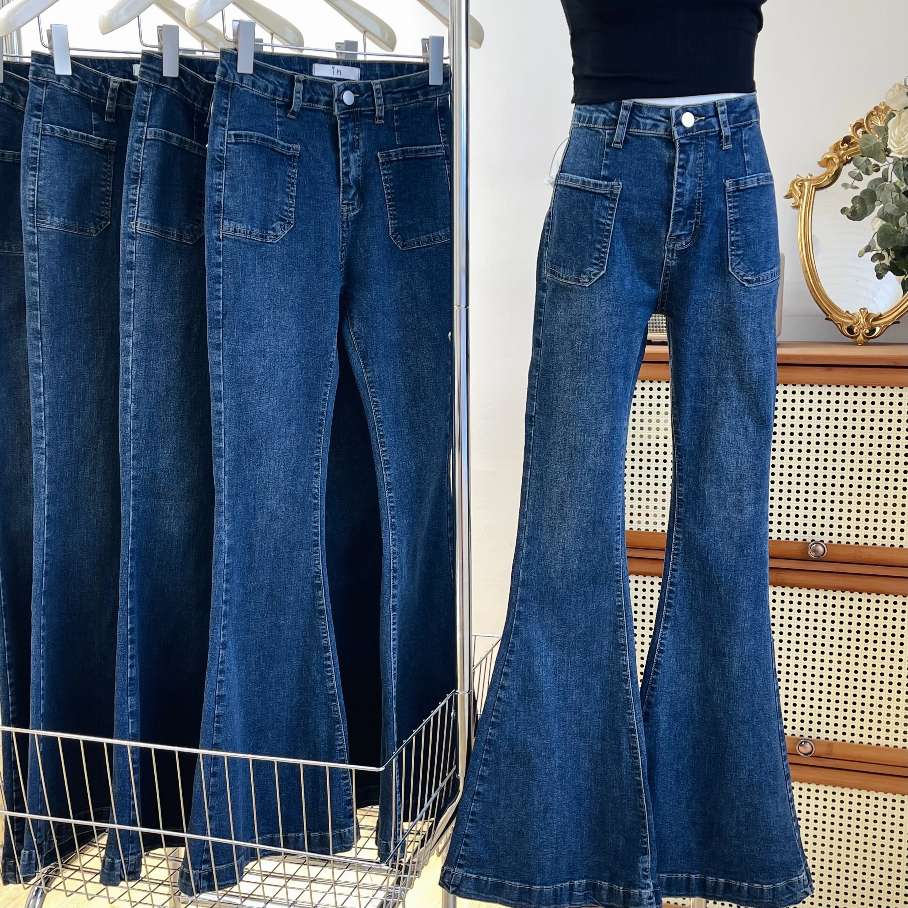 

Fit For 160-173cm Women's Vintage High Waist Flare Jeans Spring Summer Stretchable Slim Flare Denim Pants Lady Leggy Long Jeans