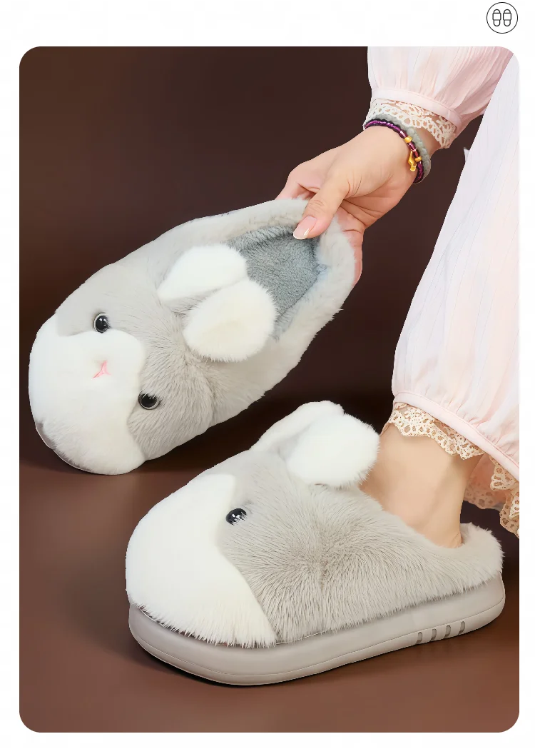 Lustige stereoskopische Kaninchenschuhe für Damen, 2025, Designer-Tier, flauschige Hausschuhe, weibliche Eva-Wolke, pelzige Slides-Schuhe – Detail 17
