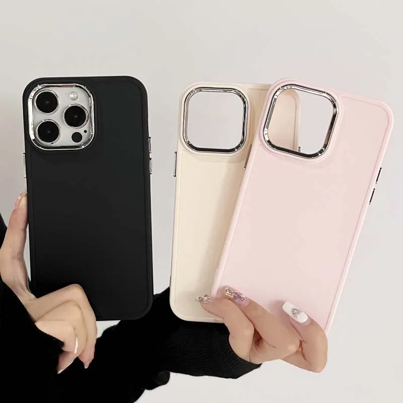 Electroplate Lens Bumber Phone Case For IPhone 14 13 12 11 15 Pro X XR XS Max 7 8Plus Solid Color Silicon_voghion.com