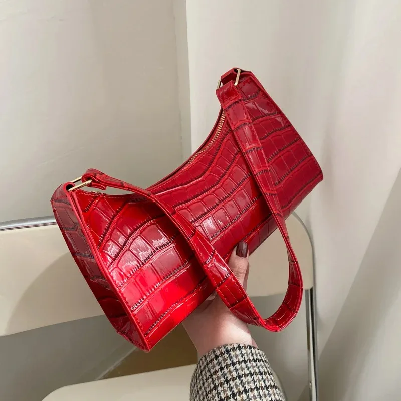 Alligator Pattern PU Leather Handbag - Womens Small Armpit Messenger Bag