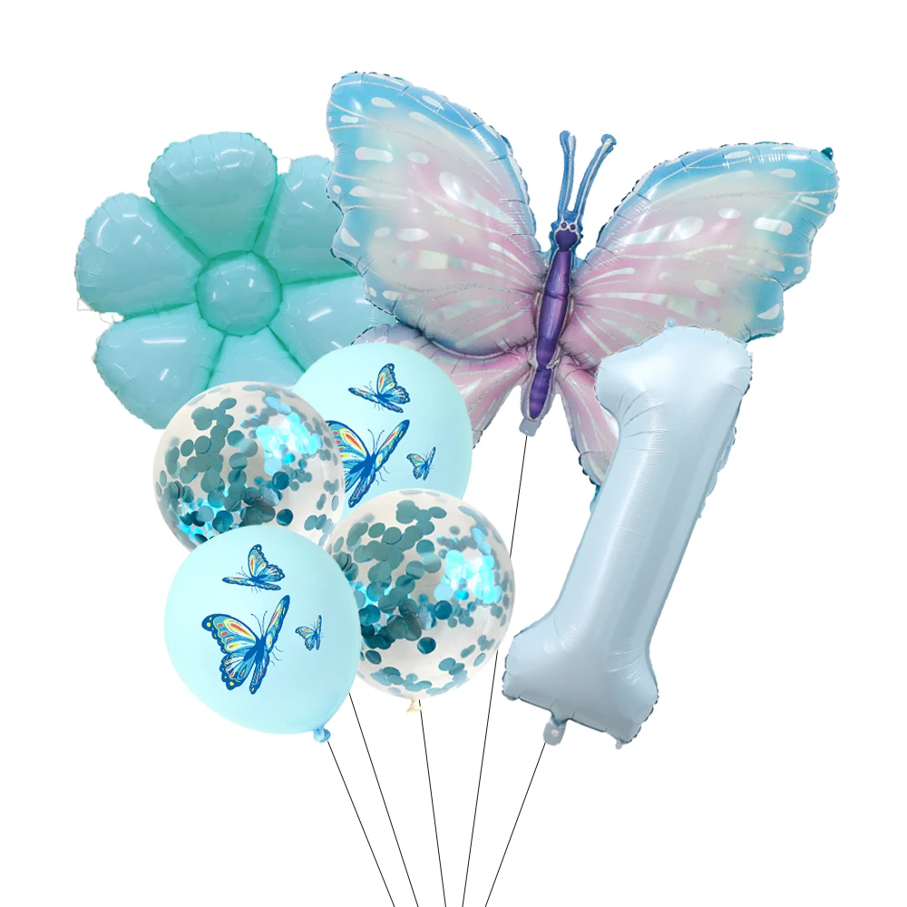 Butterfly Sunflower Celebration Balloon Set - Pink & Blue 7-Piece Party Decor Collection
