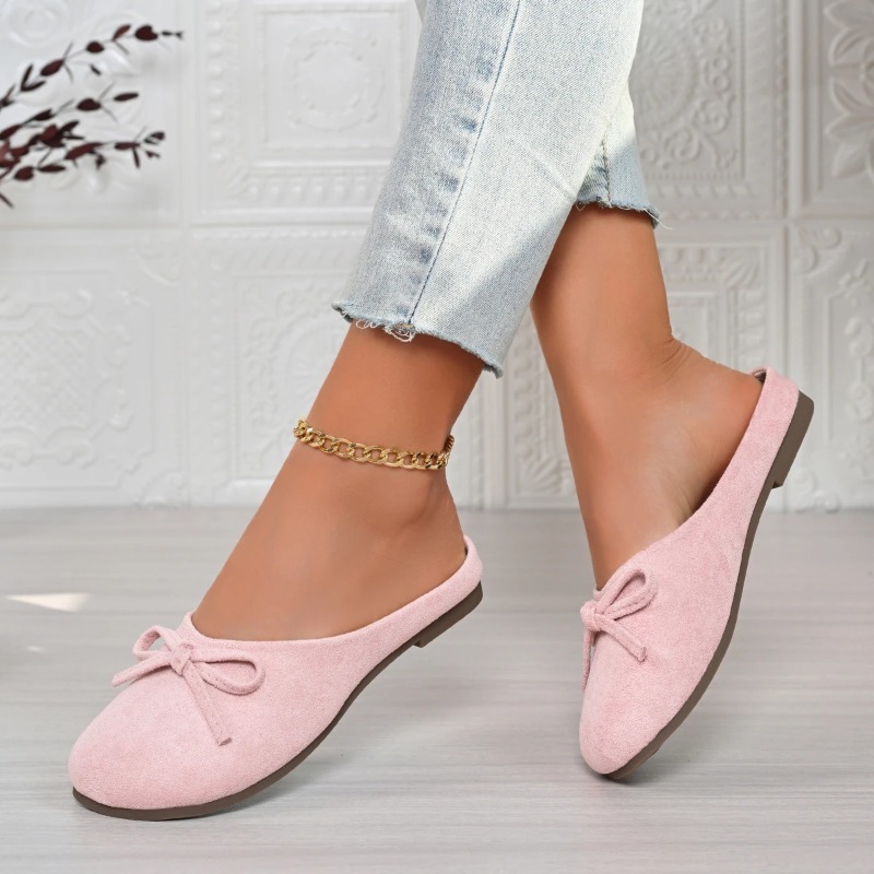 2026 New One-foot Slip-on Round Head Bow Flat Shallow Mouth Single Shoes for Women Soft Sole Shallow Mouth Bow Fashion Shoes