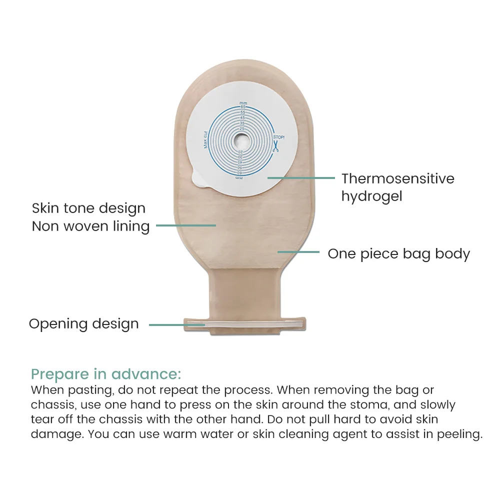 Description Picture 4 of item10pcs 65mm Colostomy Bags Stoma Pouch Bags One-piece Open Ostomy Bags with Clip Closure Translucent Colostomy Bag Ostomy Pouch