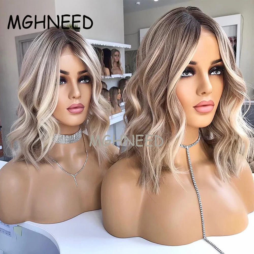 Human Hair Wigs 360 Lace Wig Ash blonde Wig Highlight Human Hair Colored Brazilian 360 Full Lace Wigs For Women Natural Hairline