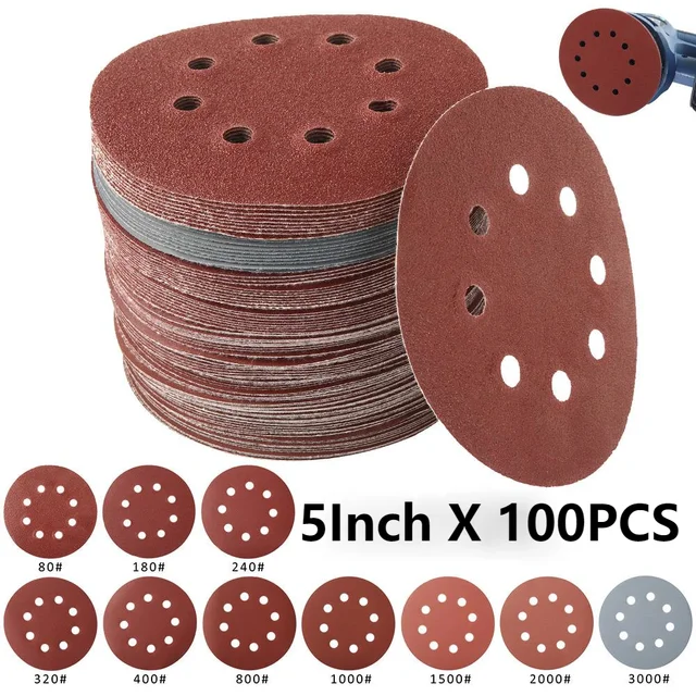 100Pcs 5Inch 125mm Round Sandpaper Eight Hole Sanding Disk Set 80-3000 Hook & Loop Abrasive Sander Paper Use For Polishing Tools 1