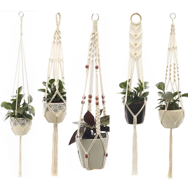 

100% Handmade Macrame Plant Hanger Flower Pot Baskets Hanging Net Cotton for Home Wall Decoration Vertical Garden Tools M20