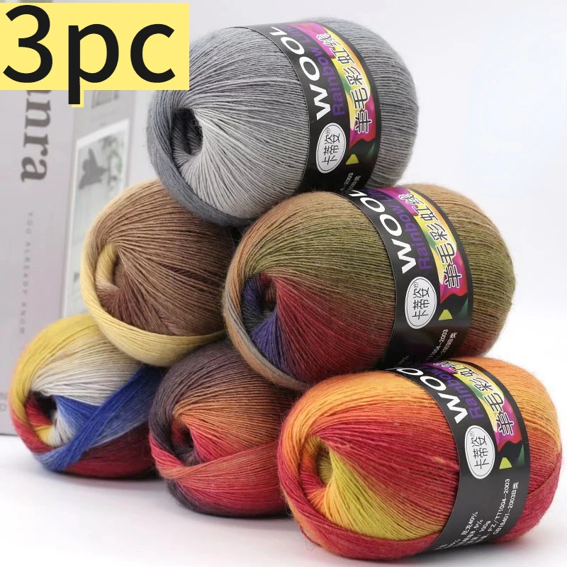 

3pc Colored Segment Dyed Wool Thread Gradient Rainbow Yarn Ball Hand-woven Shawl Sweaters Socks DIY Crochet Material