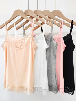 Canotta in pizzo da donna, gilet casual in tinta unita, giunture in pizzo, può essere indossata all'interno o all'esterno