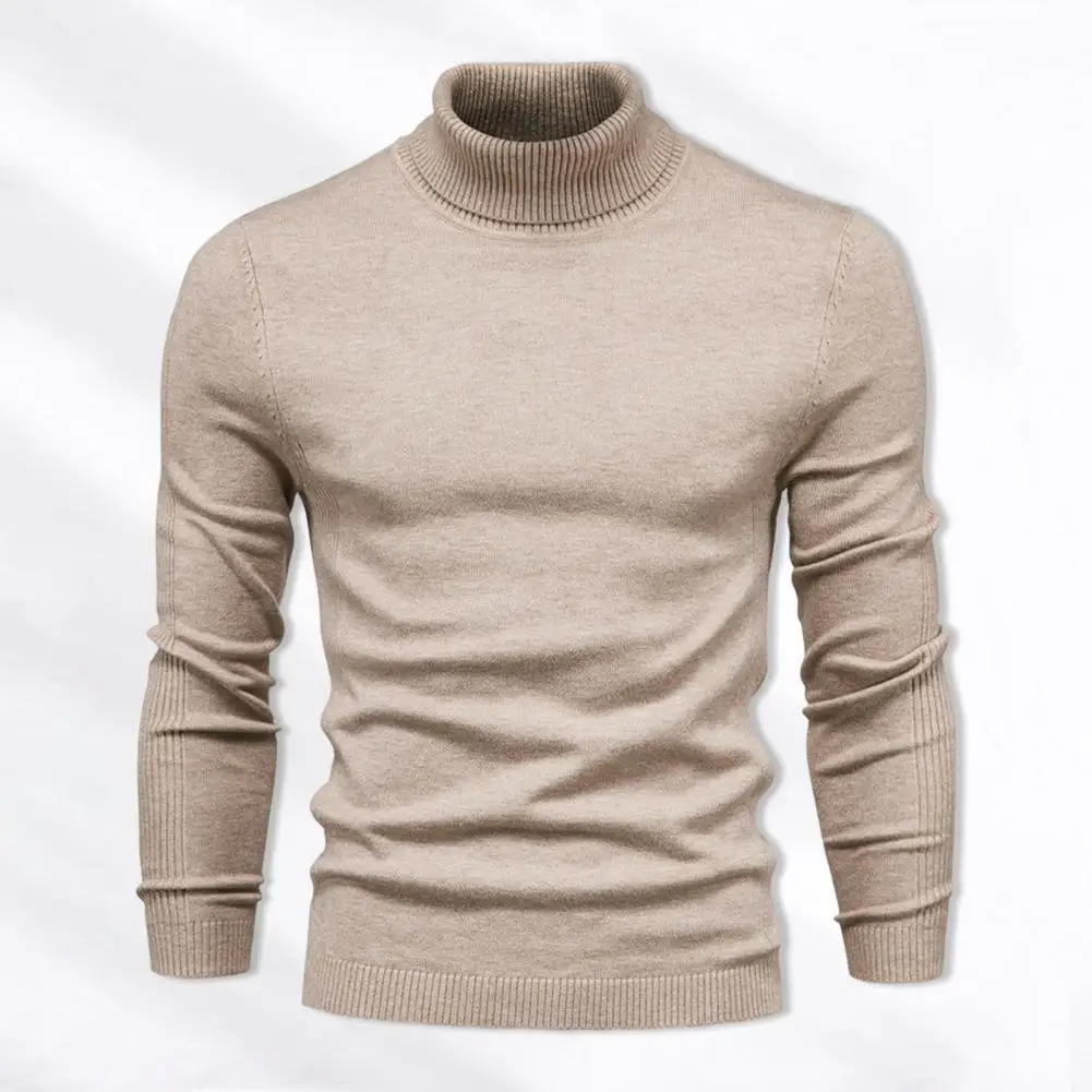 Men Elastic Sweater High Collar Knitted Men's Sweater Warm Soft Fall Winter Pullover with Slim Fit Solid Color Anti-shrink men sweater solid color v neck casual pullover knitted anti shrink spring sweater for daily wear