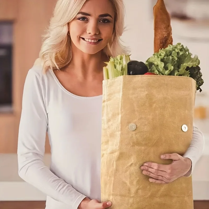 Reusable Aluminum Foil Insulated Cooler Bag, Bento Style Outdoor Camping Essentials Durable 8A Oil Wax Canvas Lunch Bag Food Bag