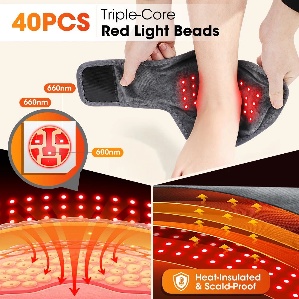 Red Light Foot Ankle Massager Vibration Heating Massage Wrap Brace Foot Joints Fatigue Relief Thermal 600nm 660nm Relax Machine