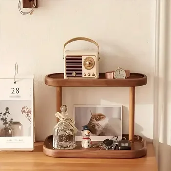 Scaffale portaoggetti in legno caldo Scaffale per organizer da tavolo a 2 livelli Espositore da scrivania Tavolo da toeletta da tavolo Scaffale per cosmetici YUZI