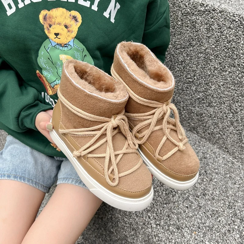 

australia women snow boots mixed leather fur ankle boots warm winter snow boots women flat heel boots casual outdoor shoes black