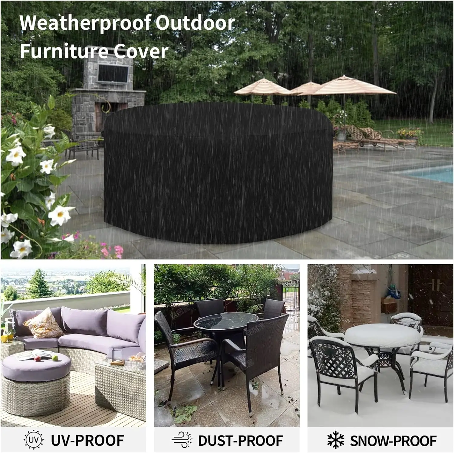 Fire Pit Cover Round Patio Furniture Cover for Deck, Lawn and Backyard Patio Outdoor Fireplace Dust Resistant