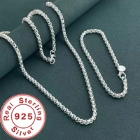 925 argent Sterling 4mm boîte ronde chaîne vénitienne Bracelet collier ensemble de bijoux usage quotidien accessoires de mode hommes femmes bijoux 1