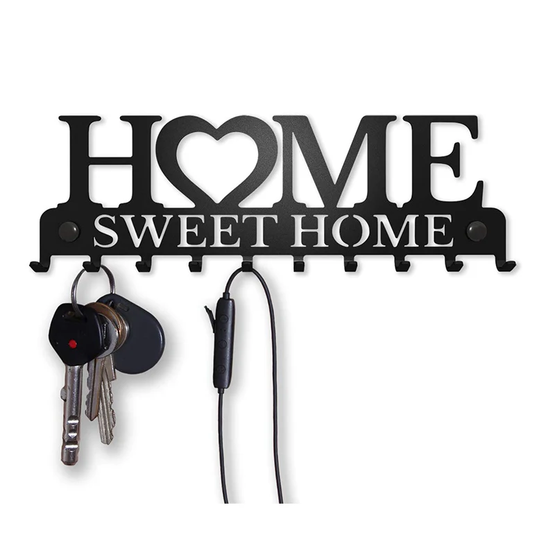 

Sweet Home Wall Hanging Hook Storage Rack Black Metal Wall Hooks Self Adhesive Hook Key Rack Kitchen Towel Hanger Clothes Robe