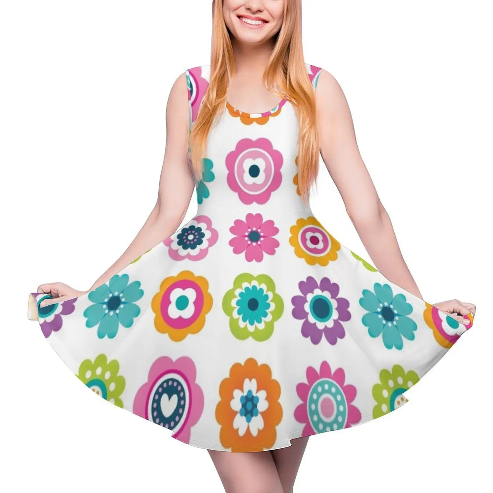 Mod Flowers in Spring Colors Sleeveless Dress Womens skirt womens summer dress 2024