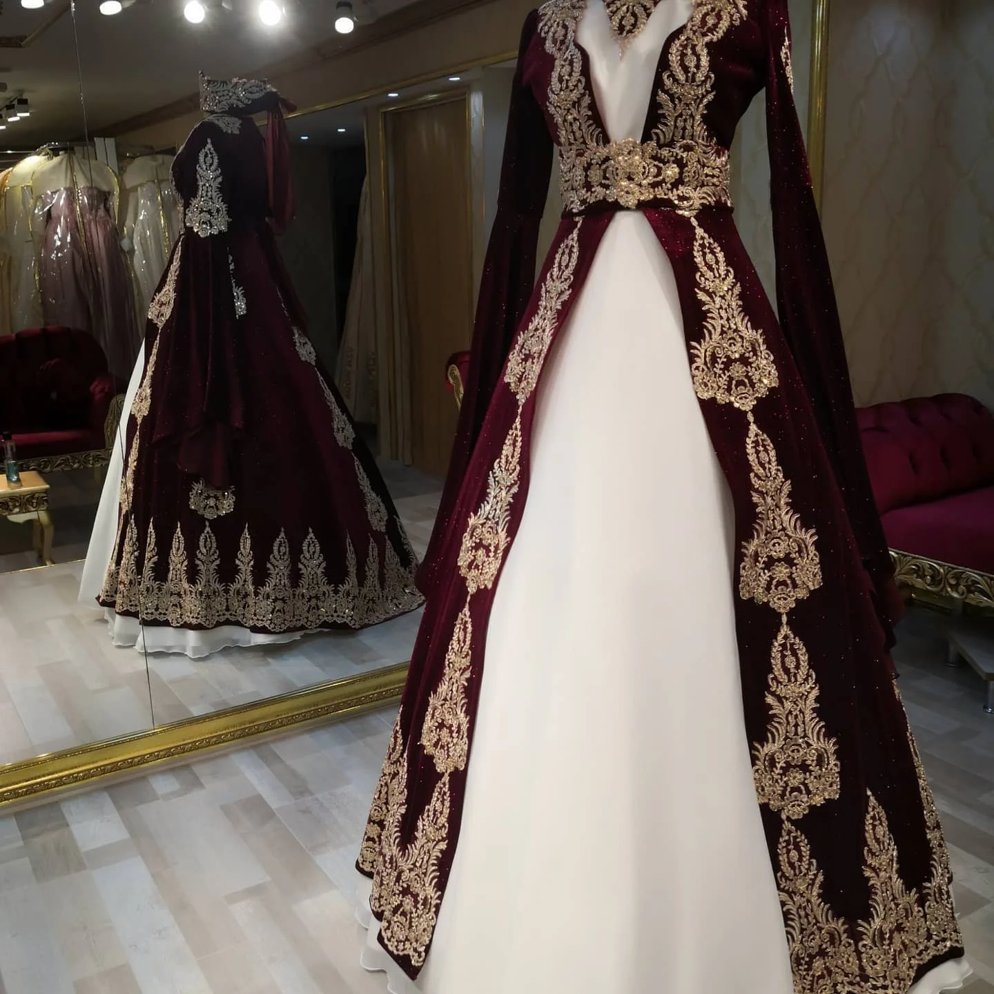 Kaftan Istanbul Turkey Formal Evening Dresses Burgundy And White Floor