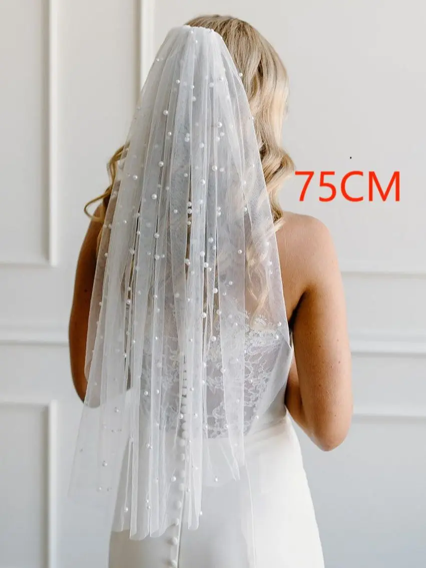 V05 Classic Pearls Bridal Veils with Comb Wedding Veil Cathedral Length Single Tier Raw Edge Beauty Bride Wedding Accessories