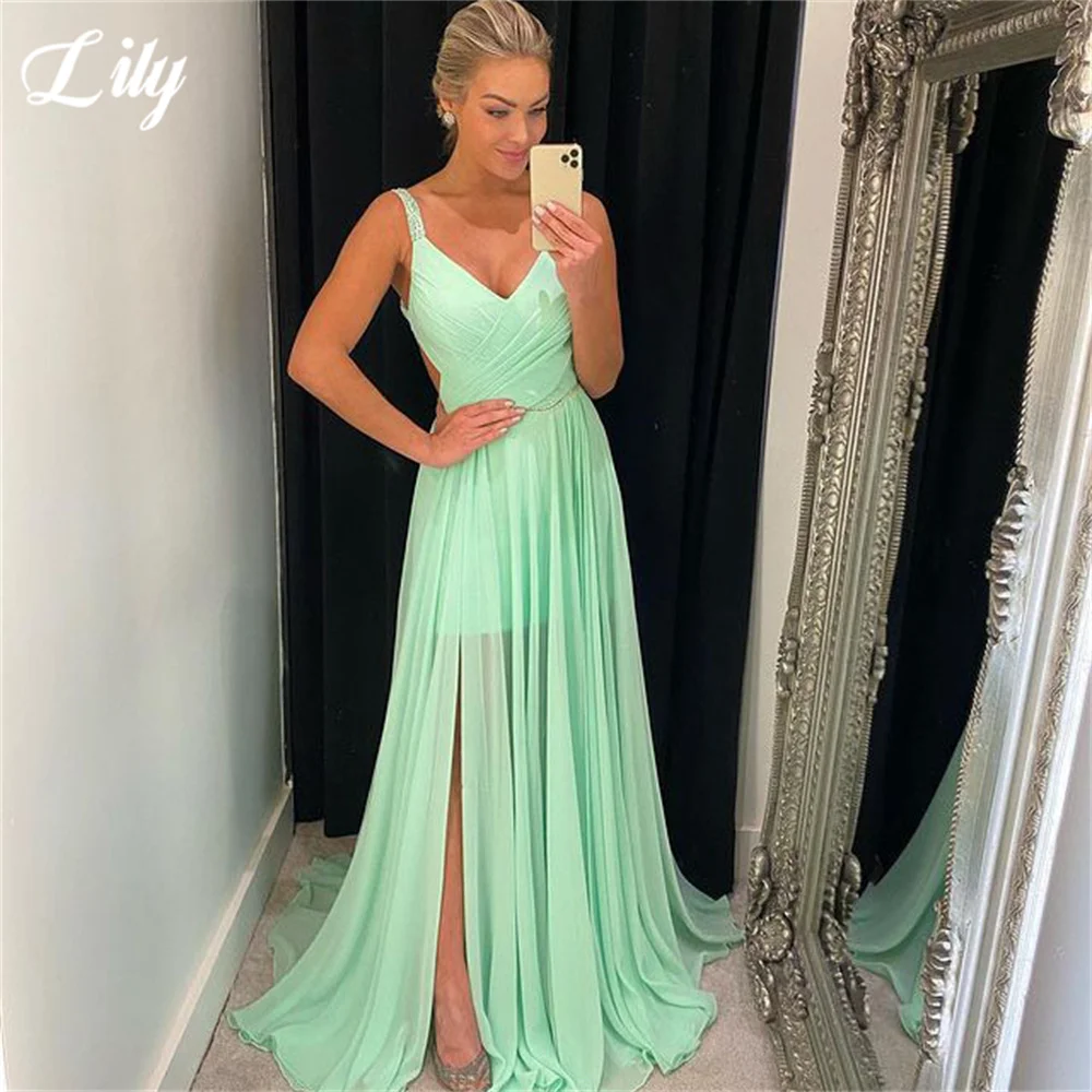 

Мятно-зеленые длинные вечерние платья, винтажные ночные платья на бретельках с V-образным вырезом, платья знаменитостей с высоким разрезом, Платья для вечеринок