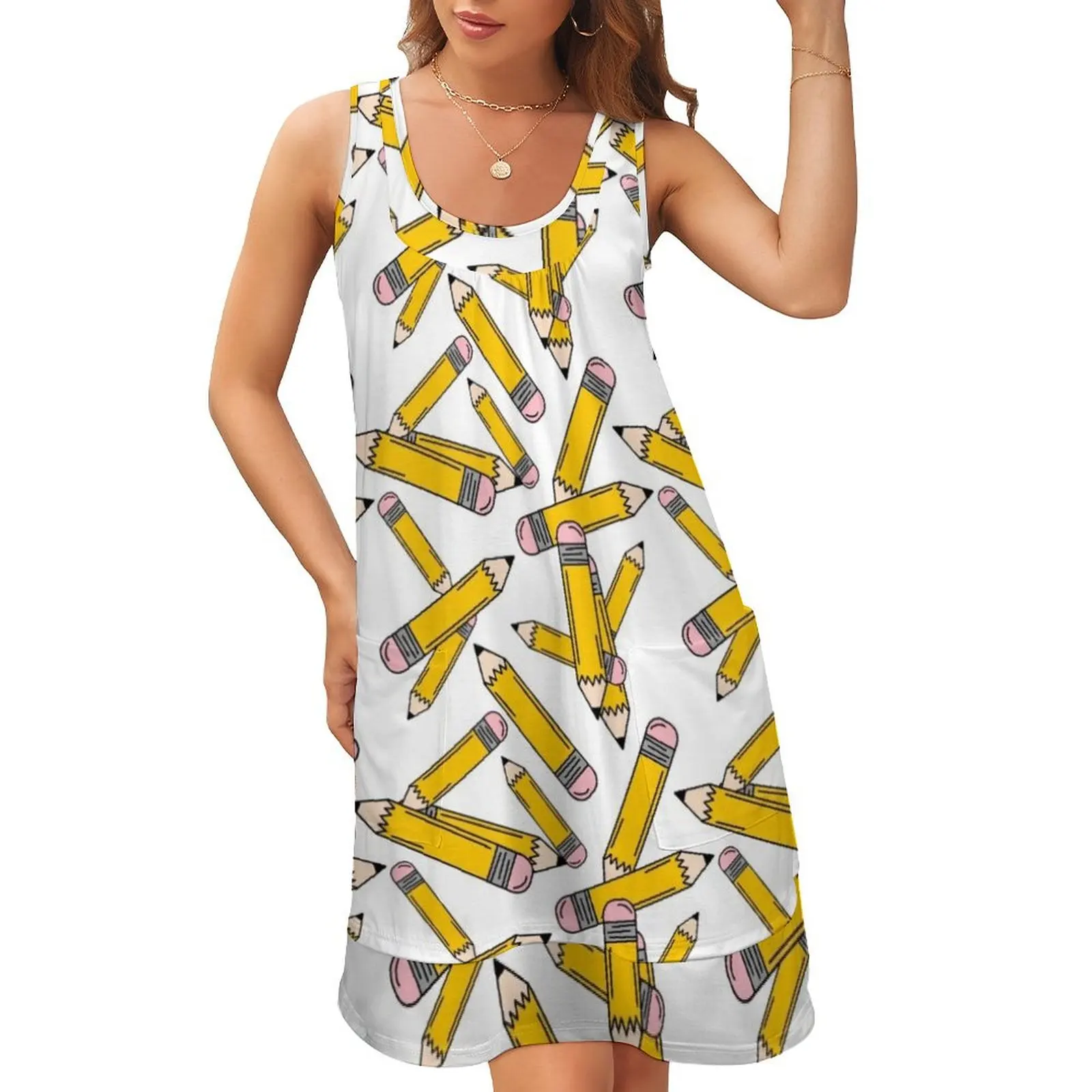 

Teacher pencils Sleeveless U-Neck Fake Two Piece Dress women's summer clothing 2024 luxury woman party dress