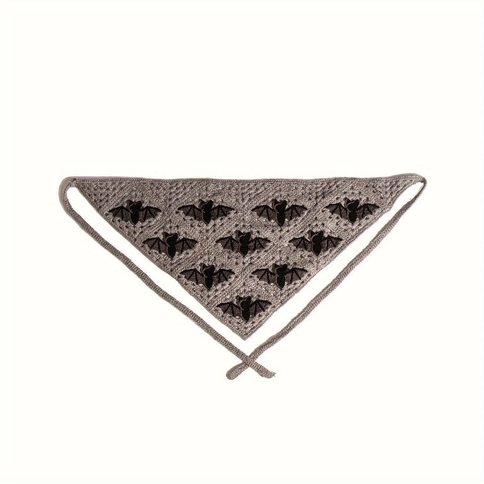 Boho Chic Crochet Bat Pattern Triangle Headband-Cotton Knit Turban For Halloween & All Saints' Day