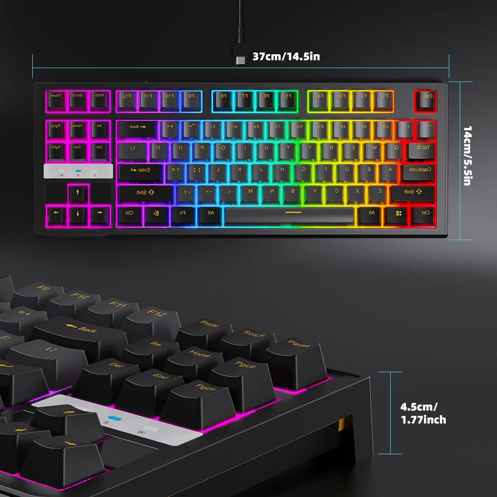 NPET 87 Keys RGB Mechanical Keyboard, Wired 20+ Backlit Modes, Ergonomic Hot Swappable Design, Suitable For Gaming And Office 3