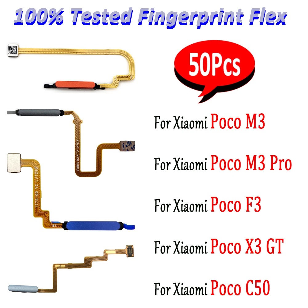 

50Pcs，100% Tested OEM Fingerprint Touch Sensor Home Return Key Menu Button Flex Cable For Xiaomi Poco M3 Pro F3 X3 GT C50