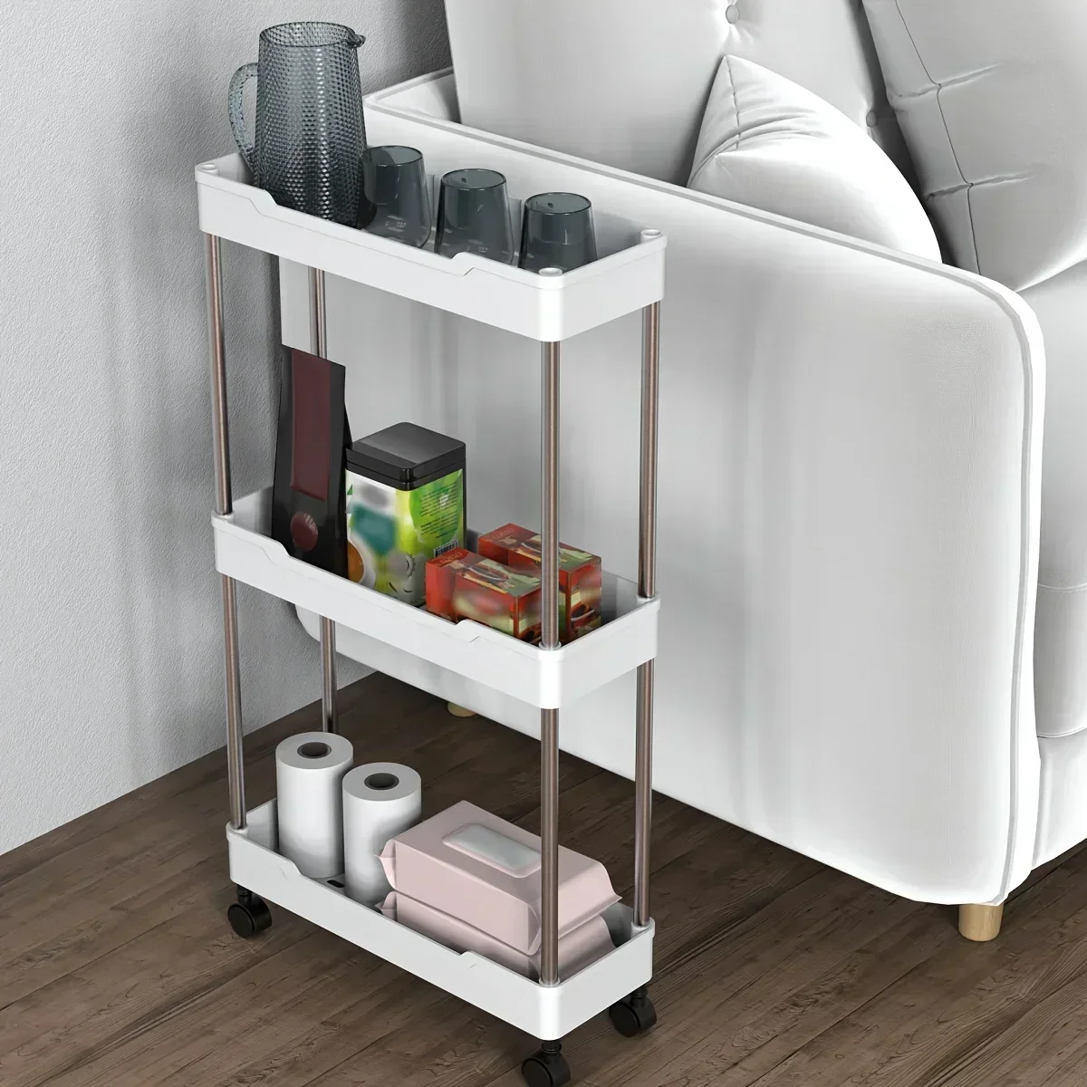 Toilet, bathroom, crevice storage rack, kitchen, narrow cabinet, living room, floor standing crevice rack，1pc 2