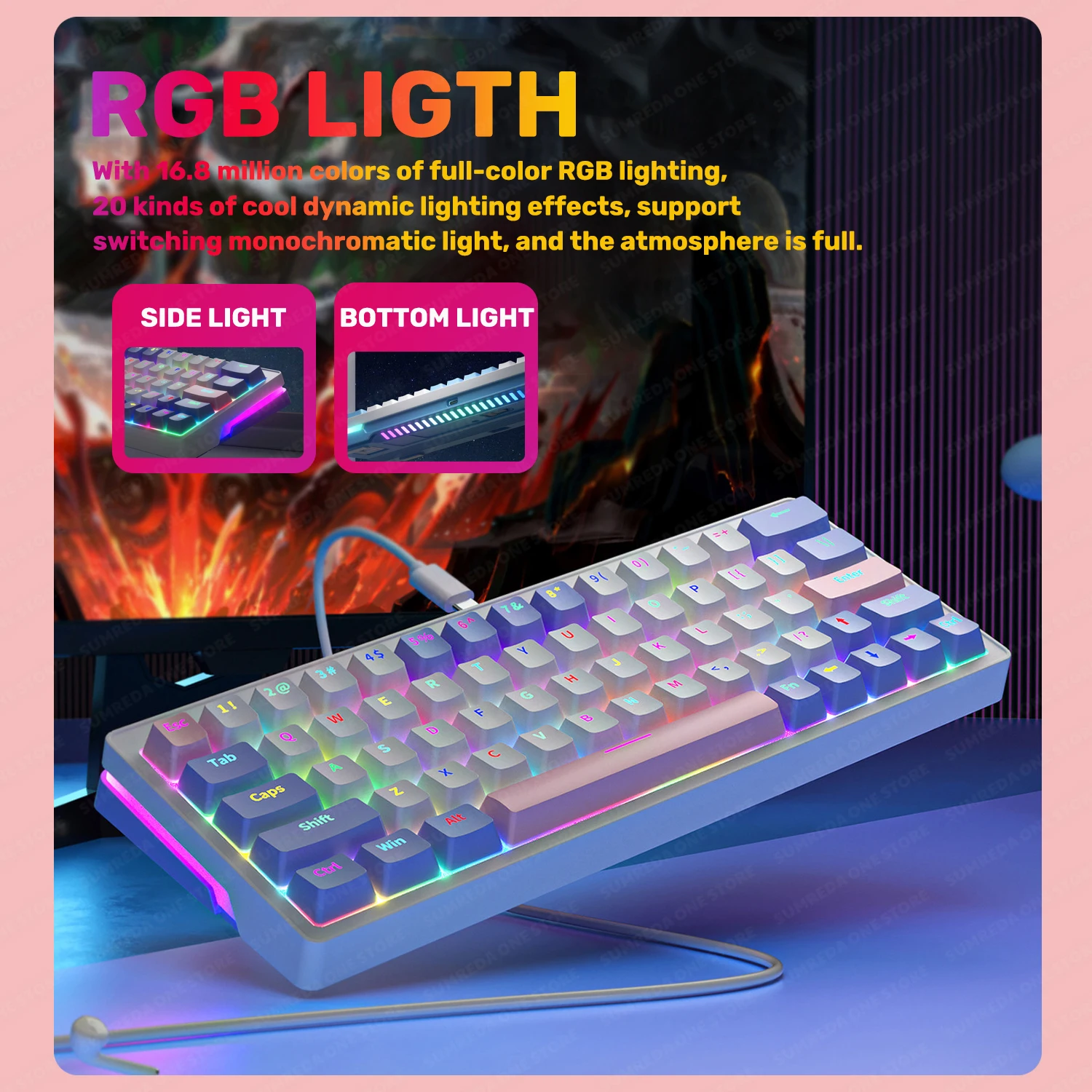 Mini Teclado Mecânico Jogos sem Fio Bluetooth Hotswap Retroiluminado Gamers Rgb 2.4g 63 Chaves Sumreda-za63 - Imagem 2