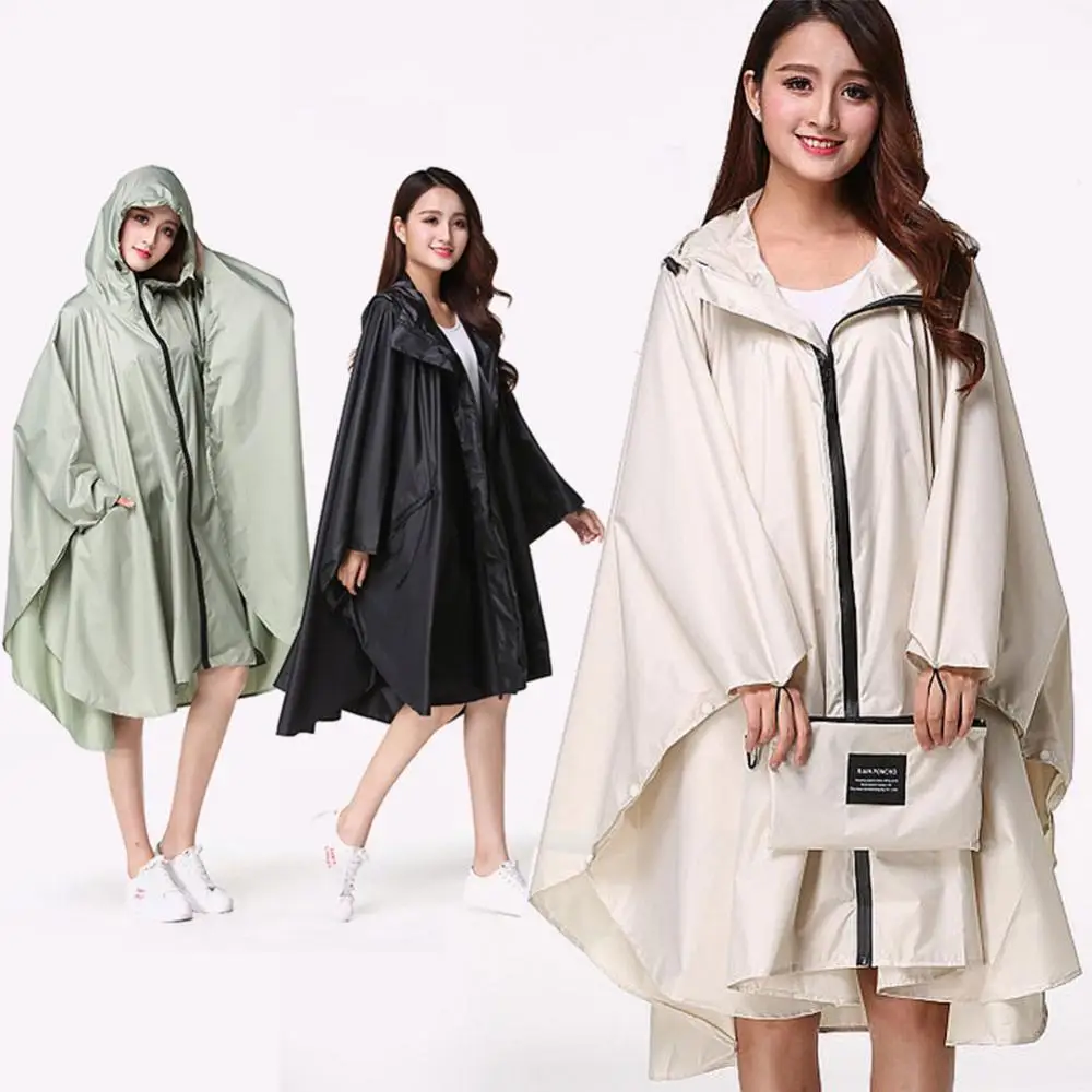Rain Poncho Waterproof Hooded Stylish Trench Coat Style Women Raincoat Outdoor Long Rain Coat Rainwear