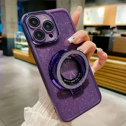 Glitter Gradient Silicone Cover with Ring Stand Holder and Camera Protector Lens Film for Honor X7C 4G (Purple)
