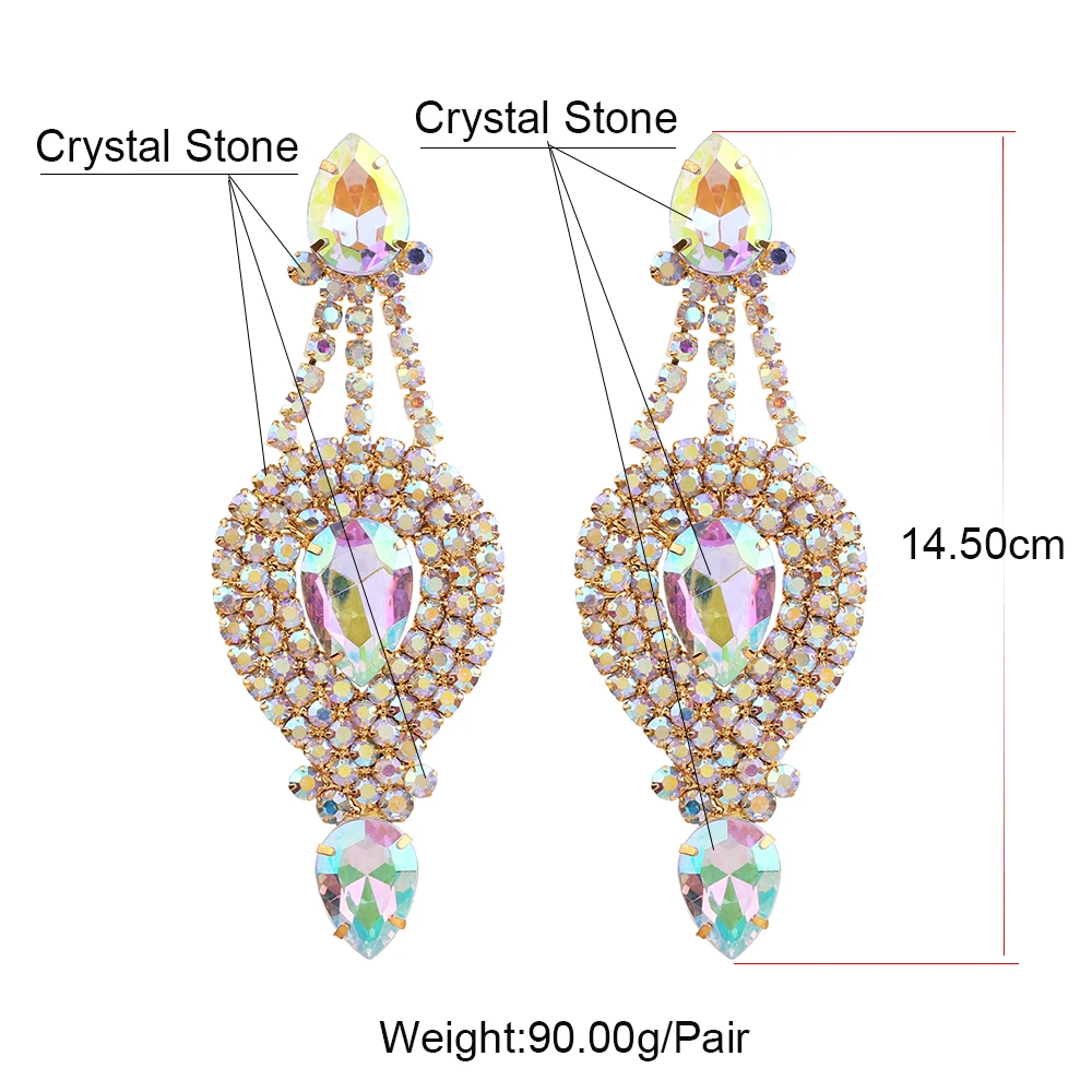 New Crystal Rhinestone Drills Earring Big Drop Dangle Earrings For