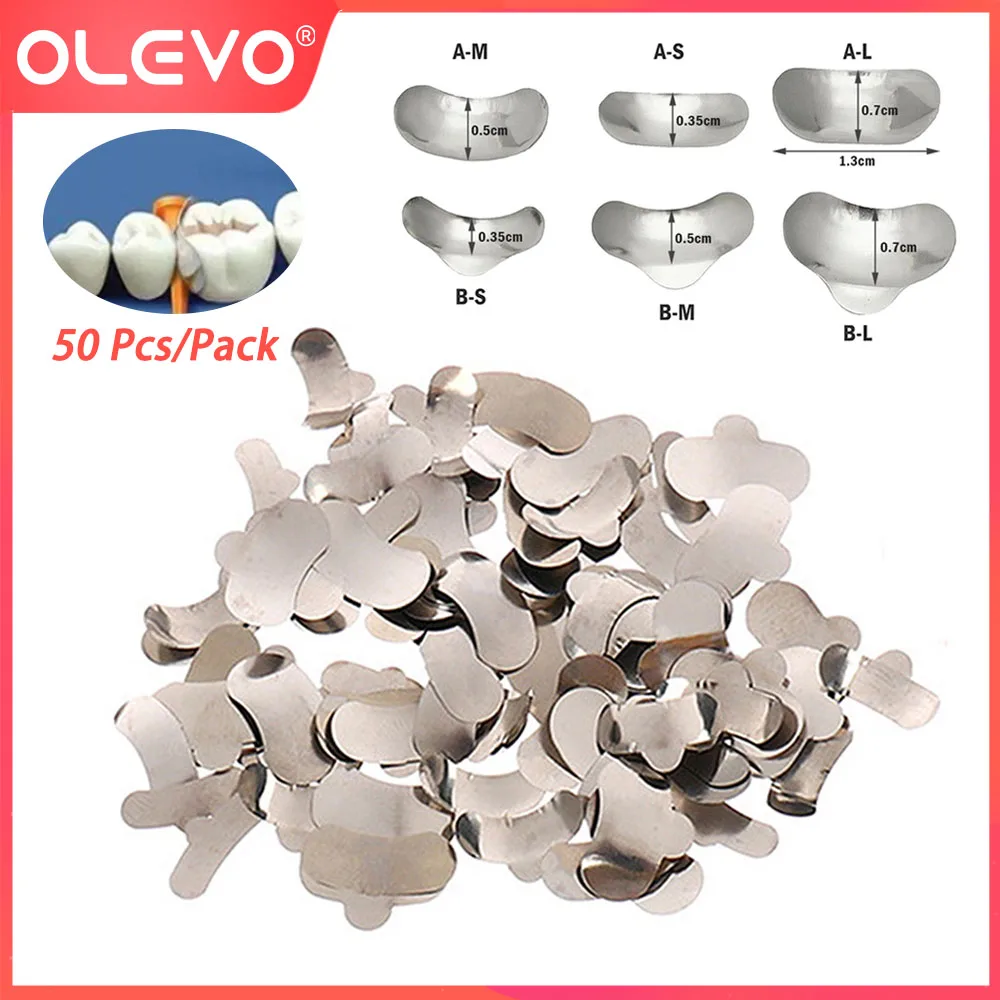 

OLEVO 50 Pcs Dental Sectional Contoured Matrices Refill Matrix Bands Douban Molding Sheet Autoclave L/M/S With Ledge Odontologia