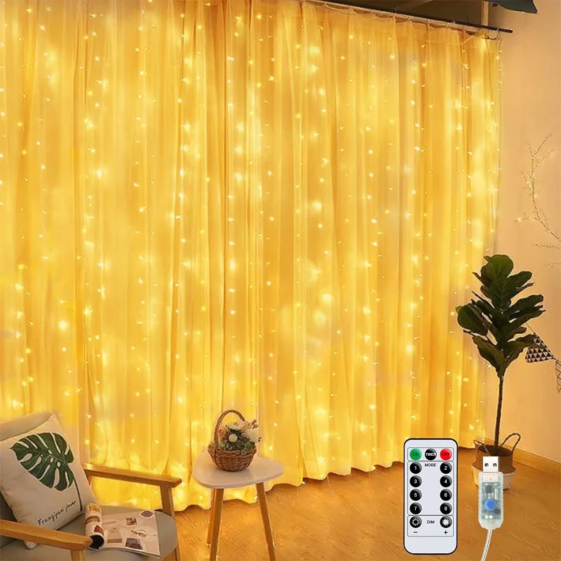 Lighting Strings LED Copper Wire Curtain Lights Garland Window USB Power Fairy Remote Garland Led Lights Christmas Decoration 4pcs red shower curtain set colorful christmas ball snowflakes non slip rug toilet lid cover bath mat xmas bathroom decor screen