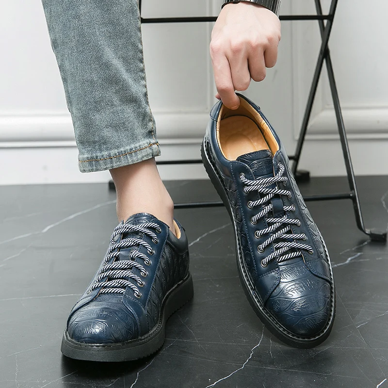 Spring New Men Casual Lace Up Board Shoes Handmade Leather Shoes Men Thick Soled Sneakers Comfort Driving Leather Oxford Shoes 6