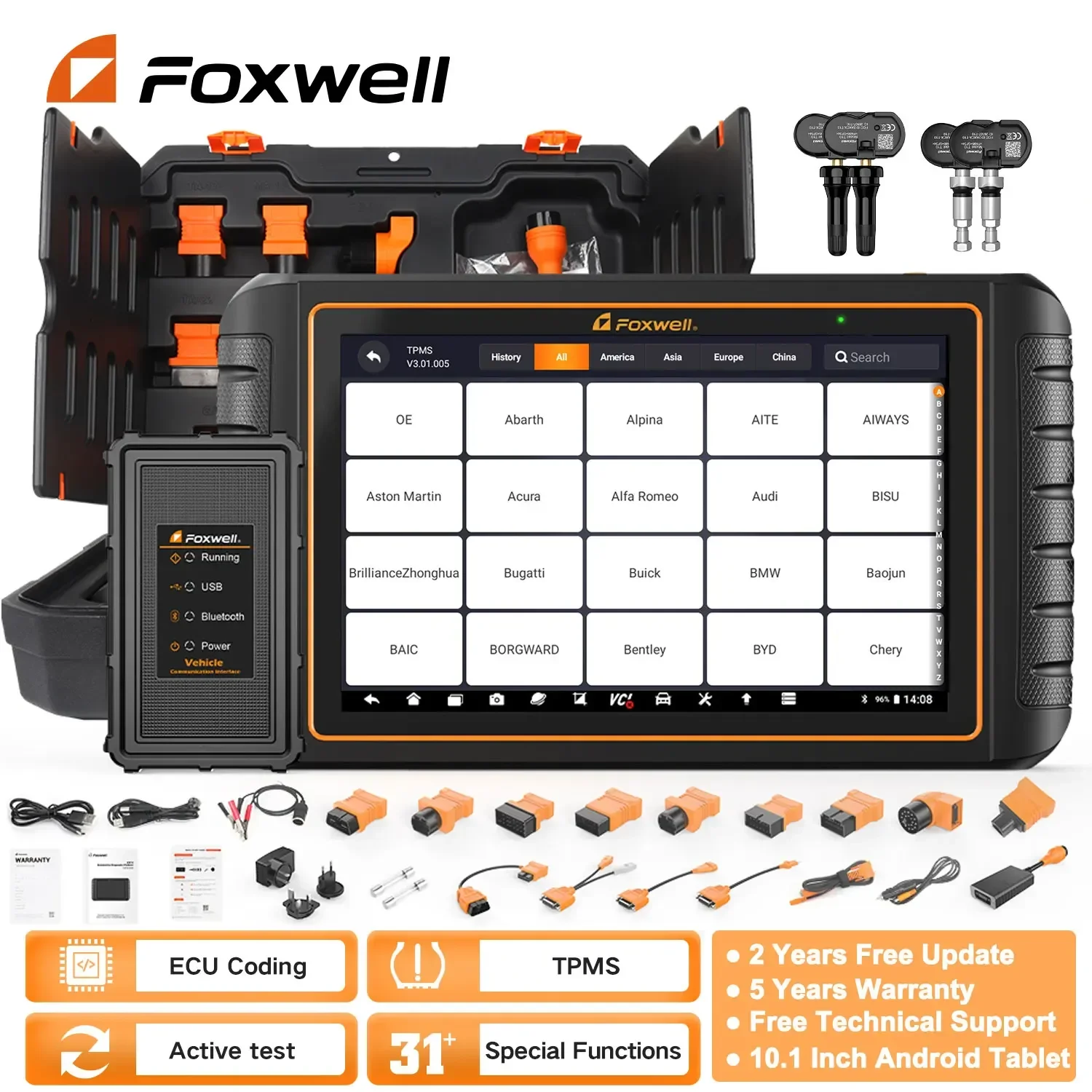

Диагностический сканер YYHC Foxwell GT75TS OBD2, двунаправленный автомобильный диагностический прибор с кодированием ECU, TPMS, с функцией сброса