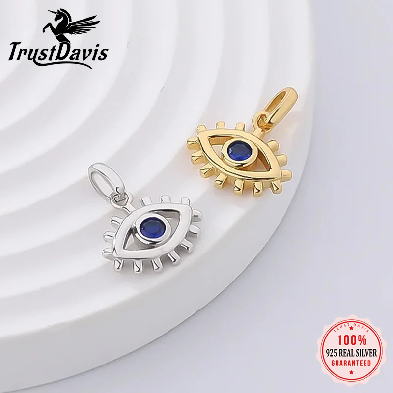 TrustDavis 925 Sterling Silver Vintage Eye Zircon Pendant Necklace for Women Handmade DIY Jewelry