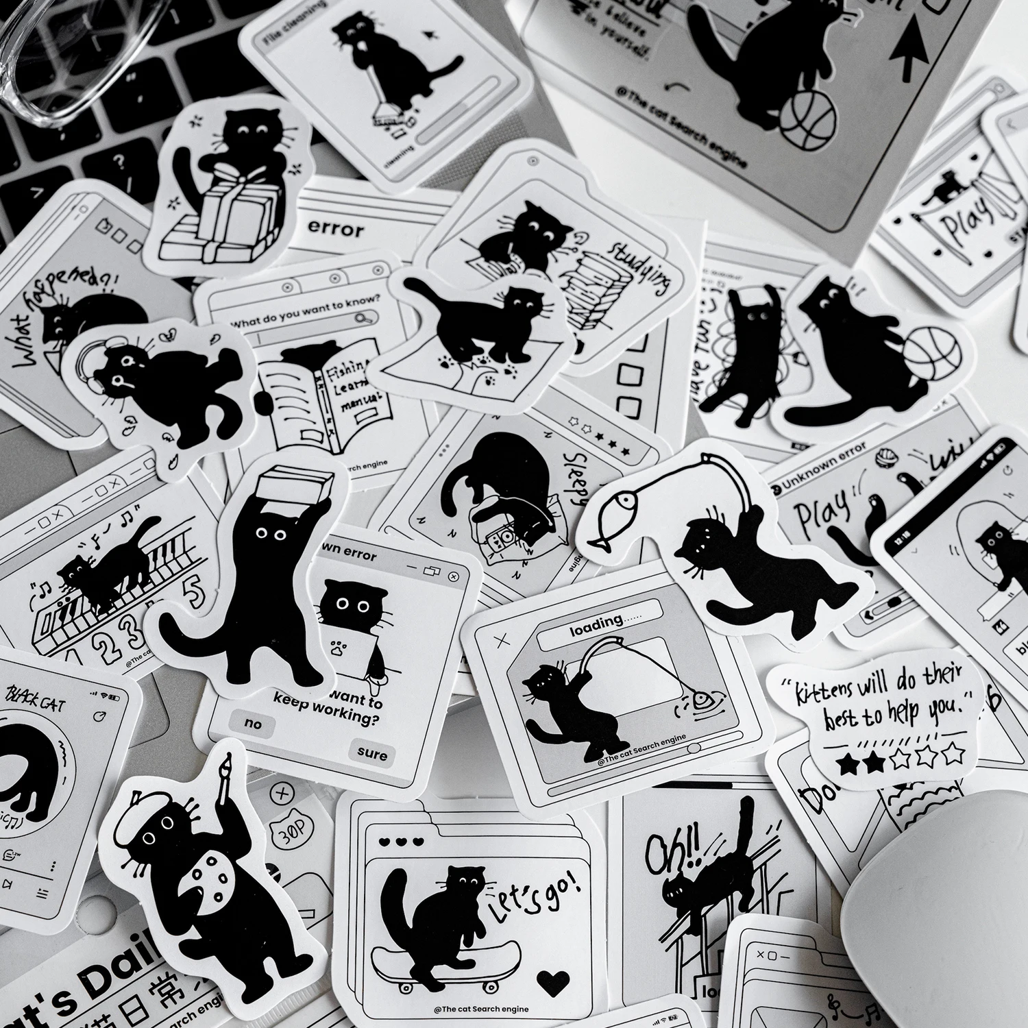 30 Pcs Kawaii Black Cat Series Stickers Decoration Cute Cats Stickers Self-adhesive Scrapbooking Stickers For Laptop Planners