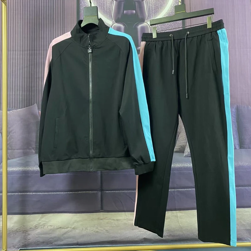 

2023 spring and autumn new sports and leisure suit men's honeycomb mesh stretch slim hood fashion two-piece suit