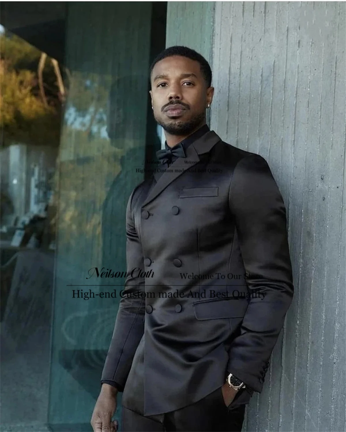 

Fashion Black Men Suits Notched Lapel Double Breasted Groom Wedding Tuxedos 2 Pieces Male Prom Blazers Slim Fit Terno Masculino