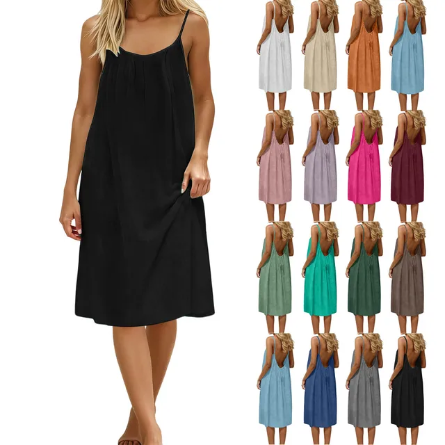 112310-c2603f.jpg Robe sexy dos nu pour femmes, couleur unie, coupe ample, sans manches, robe courte réglable avec bretelles, robe d'été pour vacances à la plage