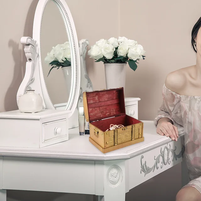 Doboz Fa Ékszer -Tároló Szervező Vintage Dekoratív Reteszelő Otthoni Dekorációhoz, Ajándék Gyermekeknek Felnőtteknek - Image 2