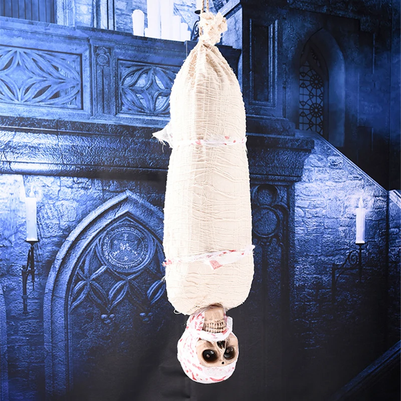 Halloween Hanging Cocoon Corpse Decoration Mummy Ghost with Glowing Eyes Creepy Sound Halloween Indoor Outdoor Yard Decor Prop